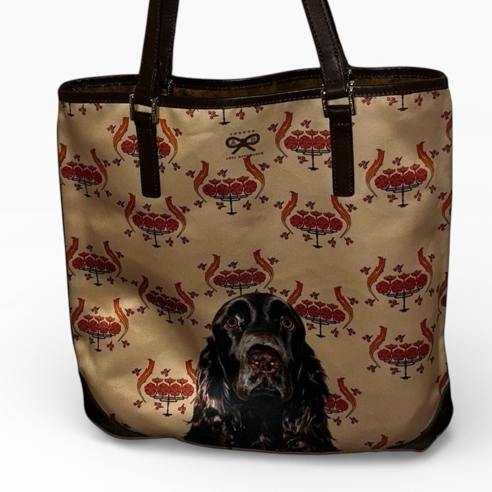 Reversible Anya Hindmarch chocolate brown Labrador puppy dog tote bag purse